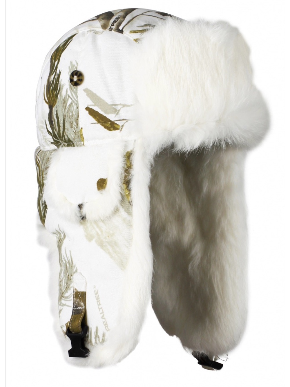 Mad Bomber White Camo Rabbit Fur Lined Winter Trapper Hat Sz M Cozy Warm Hunting